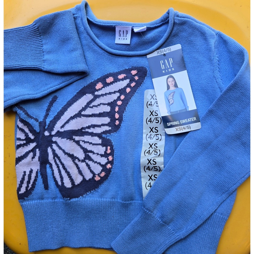 NWT Gap Kids Girls Blue Butterfly Spring Sweater Knit Top Size XS 4-5